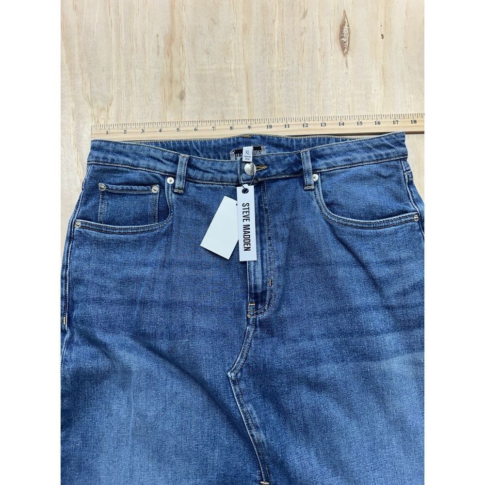Steve Madden Women’s Jean Denim‎ Skirt Slit XL Midi Blue Pockets Button NWTs $89 - Picture 3 of 5